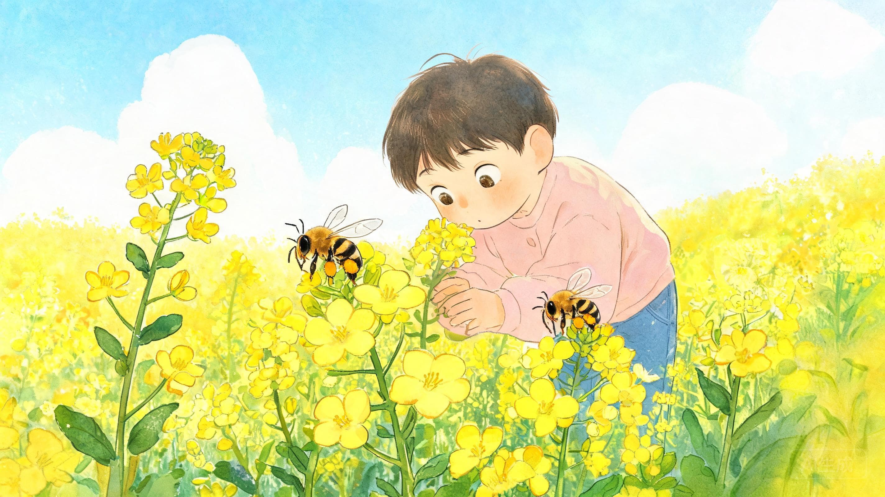 春天的信使主视觉——花朵不追蜜蜂，蜜蜂自己来——花和虫的"合作合同"，写在颜色和香味里。