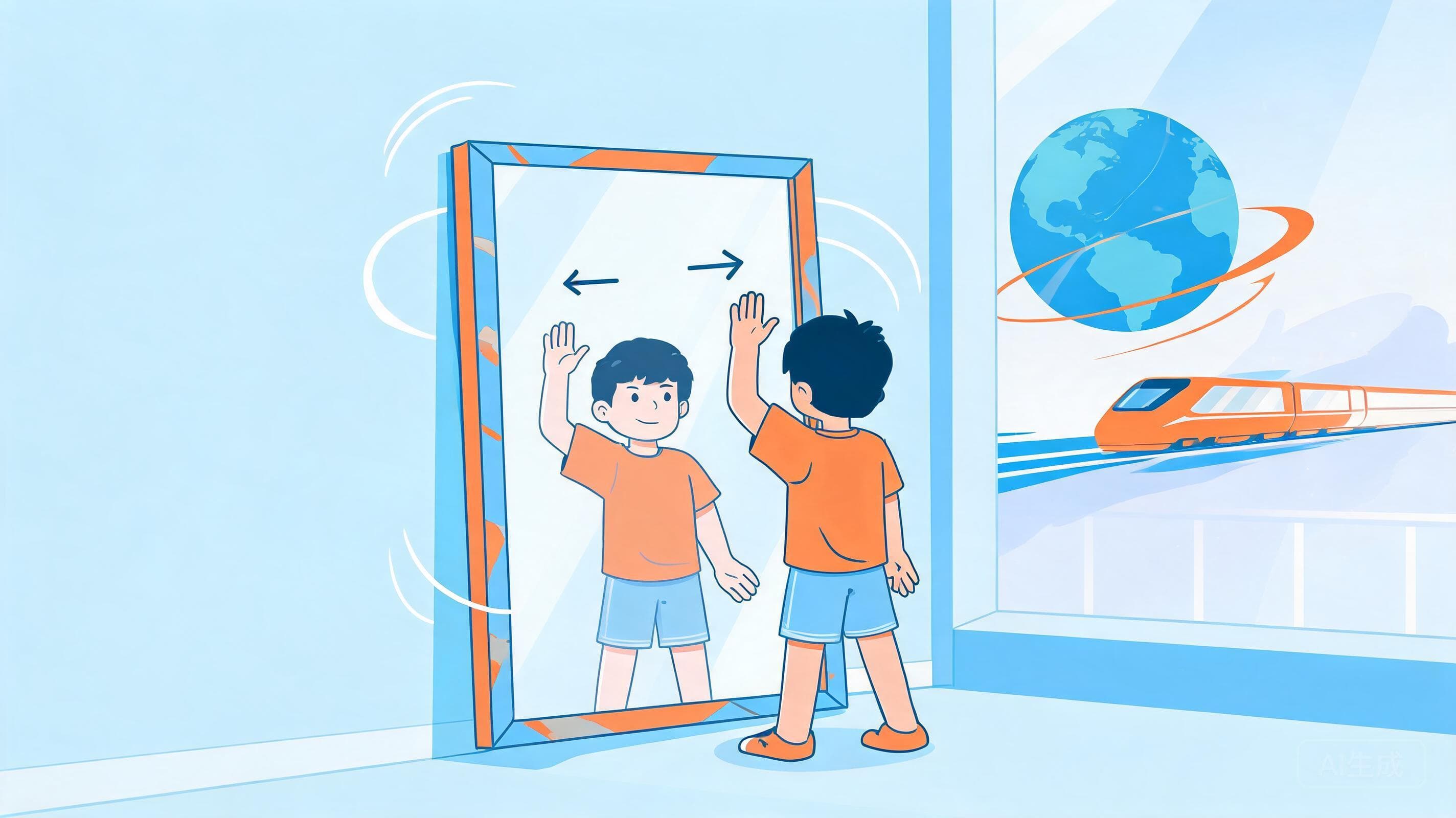 静止的谎言主视觉——镜子里的你看起来一动不动，可你其实在飞奔——地球自转带着你每小时转 1670 公里，公转带着你每小时飞 10 万公里。"静止"是个谎言：要说明一个物体是运动还是静止，必须先选好参照物，动没动，是"跟谁比"出来的。