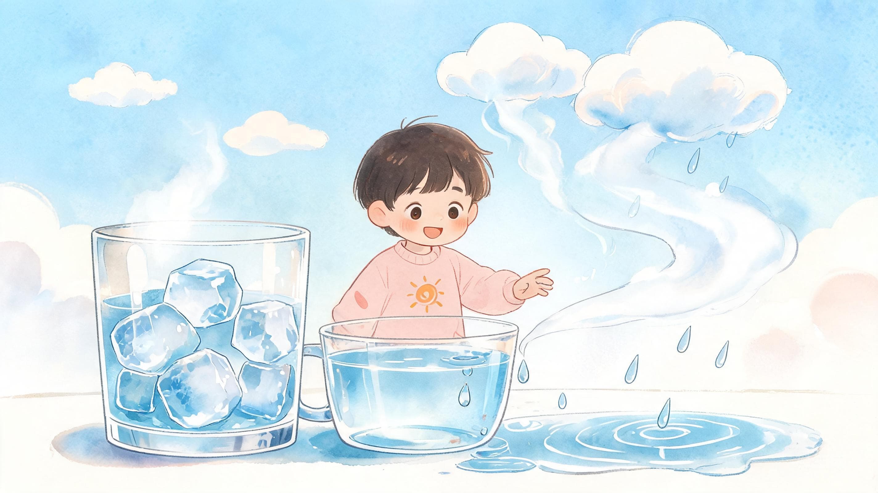 水的三十六变主视觉——冰化成水、水变冰——水会"变身"的把戏，今天一次看个够。