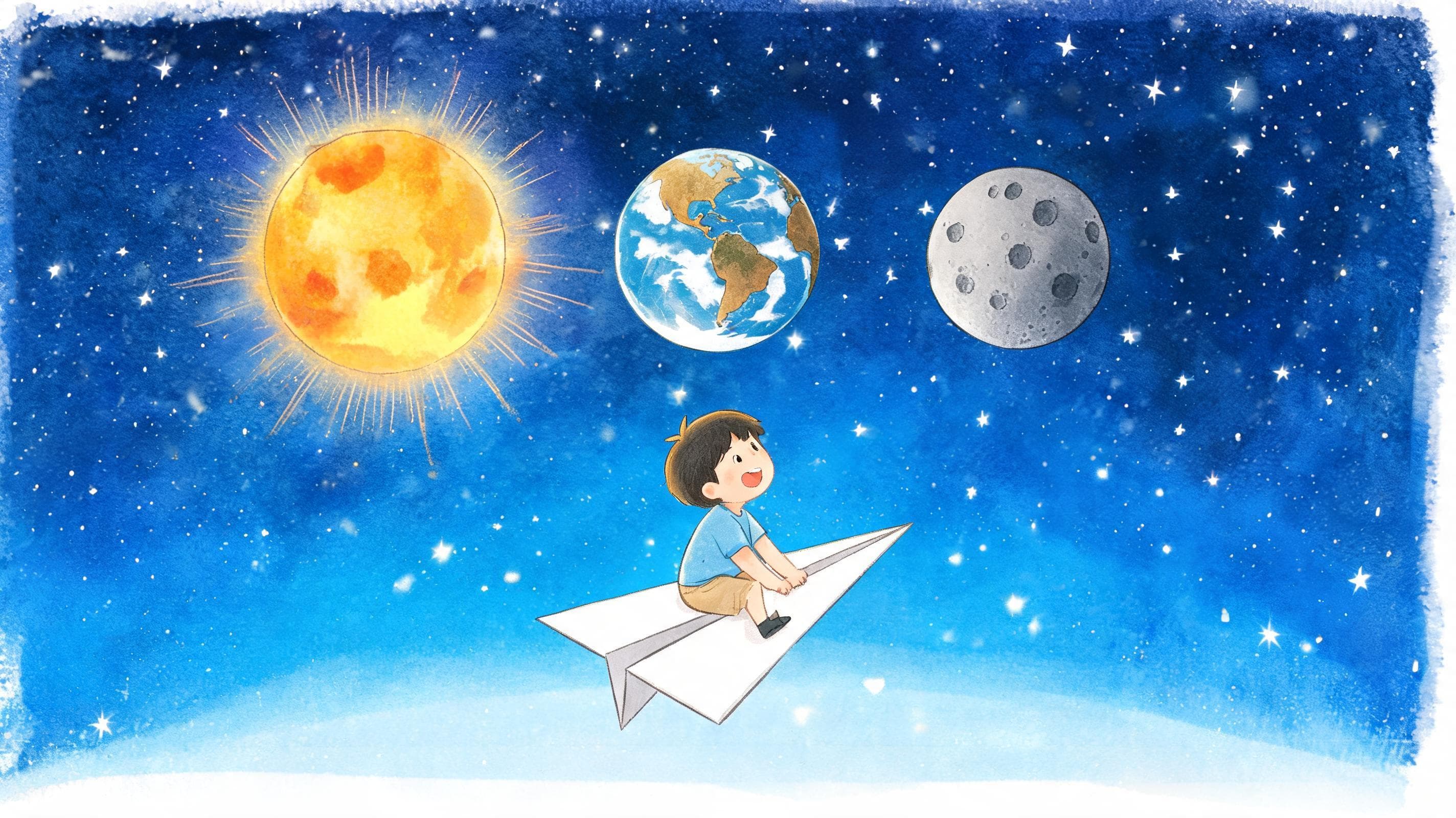 宇宙三兄弟主视觉——太阳、地球、月亮，到底谁绕着谁转？三球仪一转，宇宙的"家族关系"一目了然。