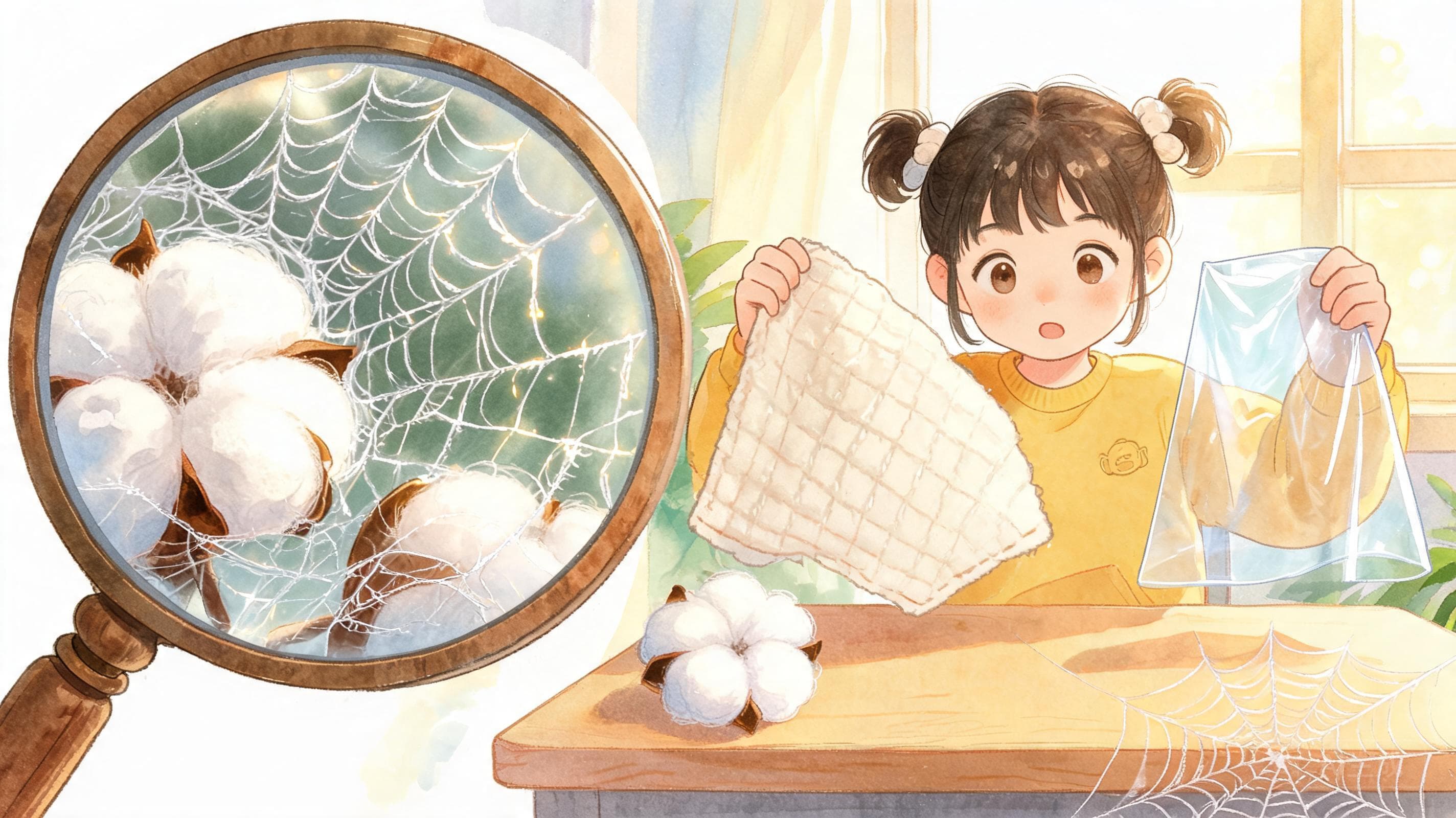 最结实的纤维主视觉——棉布、麻绳、无纺布，谁的纤维最抗拉？放大镜下见分晓。