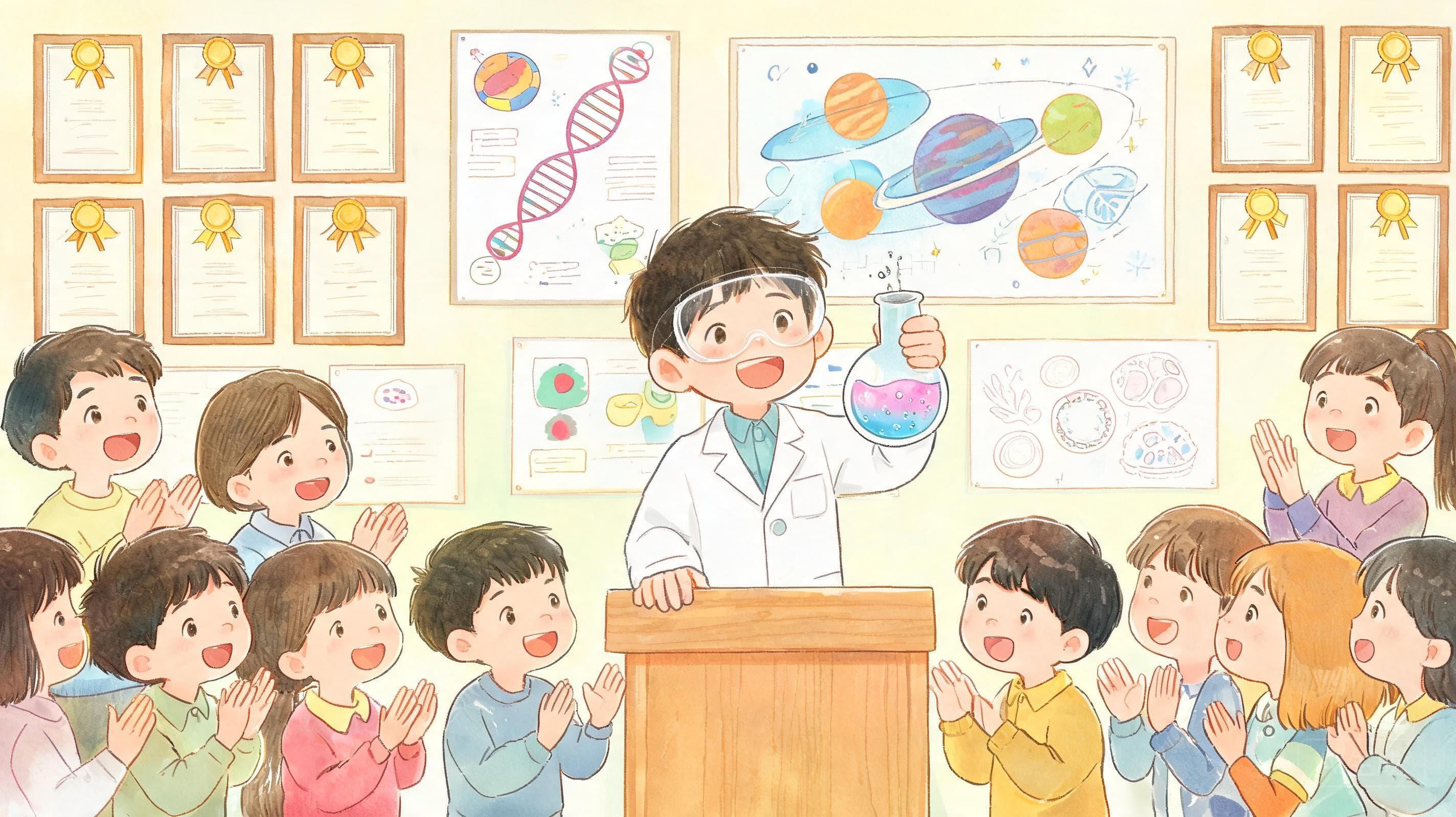 小小科学家首秀主视觉——科学家也要开发布会——把这一学期的宝贝摆上台,讲出你的第一个"科学发现"。