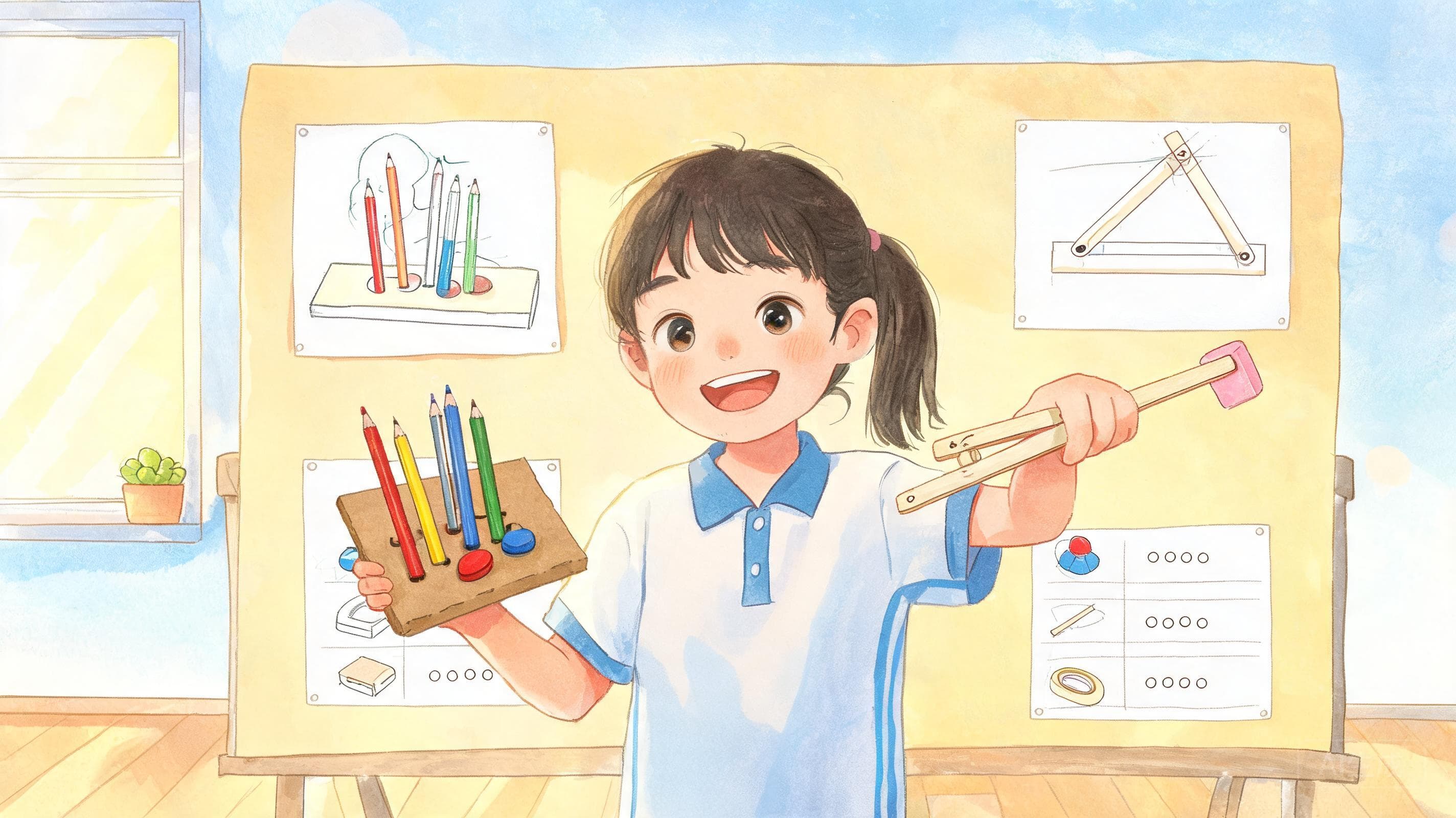 原理的第一次应用主视觉——学过的磁铁、杠杆、过滤,合起来能做什么?自选课题设计一个简易装置,画图纸、列预算、开发布会。